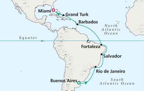 Cruises Around the World Map - Crystal Symphony 2028 - Buenos Aires to Miami