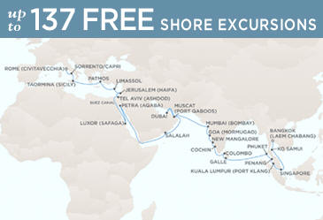 Cruises Around The World Regent World Cruises Voyager 2026 Map April 8 May 18 2026 - 40 Days