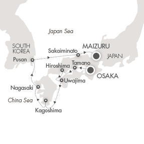Cruises Around The World L'Austral April 1-9 2026 Osaka, Japan to Maizuru, Japan