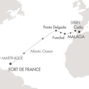 Cruises Around The World Le Lyrial April 2-15 2028 Fort-de-France, Martinique to Malaga, Spain