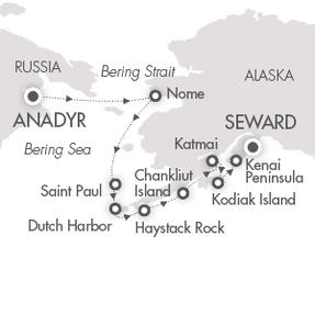 Cruises Around The World Le Soleal August 12-22 2028 Anadyr, Russia  to Anchorage (Seward), AK