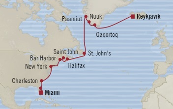 Cruises Around The World Oceania Insignia July 1-19 2028 Miami, FL, United States to Reykjavík, Iceland