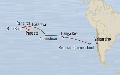 Cruises Around The World Oceania Marina January 7-25 2028 Valparaíso, Chile to Papeete, French Polynesia
