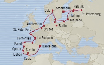 Cruises Around The World Oceania Marina September 3-27 2028 Stockholm, Sweden to Barcelona, Spain