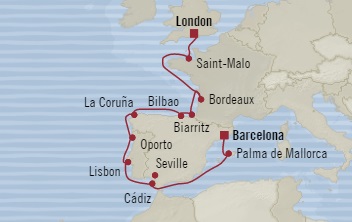 Cruises Around The World Oceania Nautica September 21 October 5 2028 Southampton, United Kingdom to Barcelona, Spain
