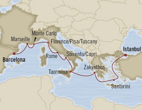 Cruises Around The World Oceania Riviera April 25 May 5 2028 Barcelona, Spain to Istanbul, Turkey