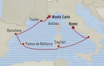 Cruises Around The World Oceania Riviera August 17-24 2028 Monte Carlo, Monaco to Civitavecchia, Italy