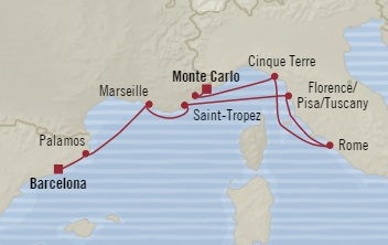 Cruises Around The World Oceania Riviera August 9-17 2028 Barcelona, Spain to Monte Carlo, Monaco