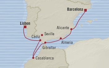Cruises Around The World Oceania Riviera July 3-10 2028 Barcelona, Spain to Lisbon, Portugal