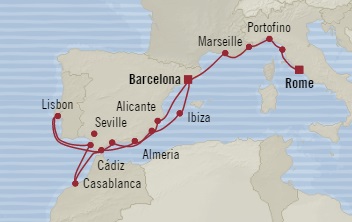 Cruises Around The World Oceania Riviera July 3-20 2028 Barcelona, Spain to Civitavecchia, Italy
