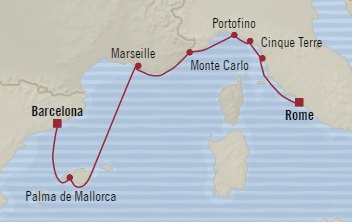 Cruises Around The World Oceania Riviera May 2-9 2028 Barcelona, Spain to Civitavecchia, Italy