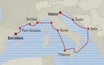 Cruises Around The World Oceania Riviera May 21 June 2 2028 Venice, Italy to Barcelona, Spain