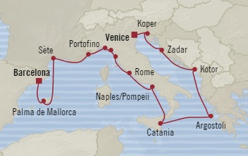 Cruises Around The World Oceania Riviera October 26 November 9 2028 Barcelona, Spain to Venice, Italy