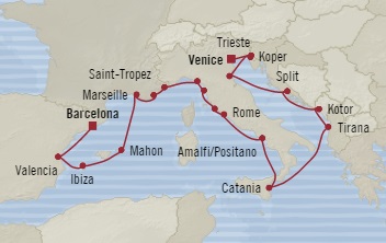 Cruises Around The World Oceania Sirena August 19 September 8 2028 Barcelona, Spain to Venice, Italy