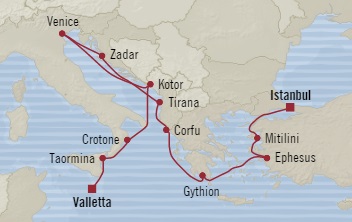 Cruises Around The World Oceania Sirena June 25 July 7 2028 Istanbul, Turkey to Valletta, Malta