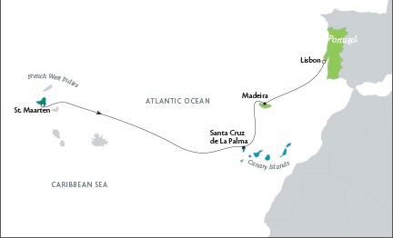 Cruises Around The World Tere Moana March 26 April 9 2028 Philipsburg, Sint Maarten to Lisbon, Portugal