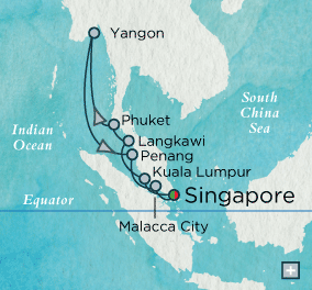 Cruises Around The World Crystal World Cruises symphony 2027 Mystical Malaysia & Myanmar Map