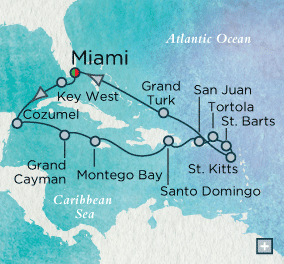 Cruises Around The World Crystal World Cruises symphony 2027 Caribbean Cornucopia Map