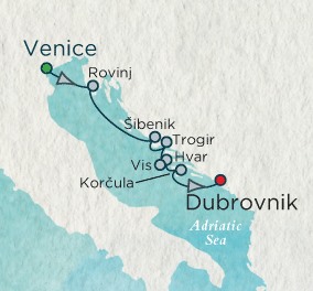 Cruises Around The World Crystal Endeavor Cruise Map Detail Venice, Italy to Dubrovnik, Croatia May 22-29 2028 - 7 Days