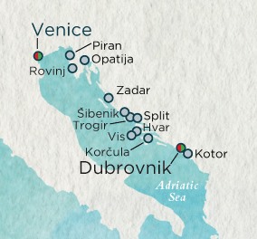 Cruises Around The World Crystal Endeavor Cruise Map Detail Venice, Italy to Venice, Italy May 22 June 5 2028 - 14 Days