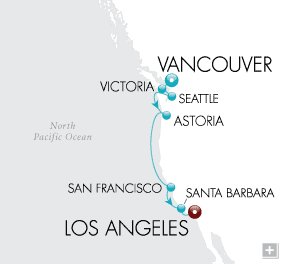 Cruises Around The World Vancouver to Los Angeles Map