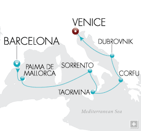Cruises Around The World From Gaudi to Gondolas Map From the home of Gaudí, Miró, Dali and Picasso, embark on an artful journey to discover the treasures of Bellini, Tintoretto and Titian in Venice.