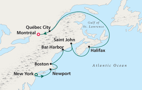 Cruises Around the World Map New York to Montréal - Voyage 0224