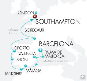 Cruises Around The World Iberian Journey Map Barcelona to London - Voyage V2212