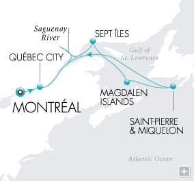 Cruises Around The World Treasures of Canada Map Round-trip Montréal - Voyage V2223