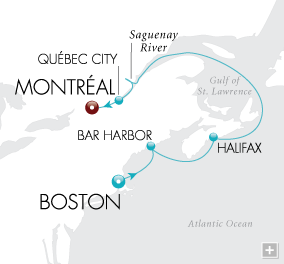 Cruises Around The World Crimson & Canada Map Boston to Montréal - Voyage V2225