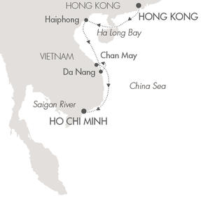 Cruises Around The World Ponant Yacht L'Austral Cruise Map Detail Hong Kong, China to Ho Chi Minh City, Vietnam October 26 November 4 2028 - 9 Days