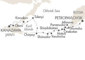 Cruises Around The World Ponant Yacht L'Austral Cruise Map Detail Petropavlovsk-Kamchatskiy, Russia to Kanazawa, Japan September 21 October 5 2028 - 15 Days