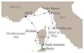Cruises Around The World Ponant Yacht Le Ponant Cruise Map Detail Nice, France to Nice, France August 22-29 2028 - 7 Days
