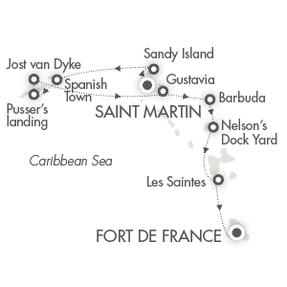 Cruises Around The World Ponant Yacht Le Ponant Cruise Map Detail Marigot, Saint Martin to Fort-de-France, Martinique December 17-26 2028 - 9 Days