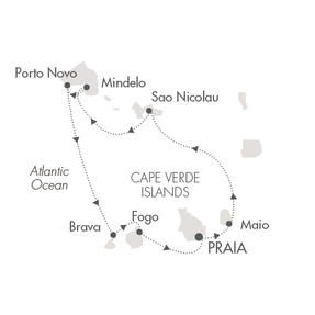 Cruises Around The World Ponant Yacht Le Ponant Cruise Map Detail Praia, Cape Verde to Praia, Cape Verde November 19-26 2028 - 7 Days