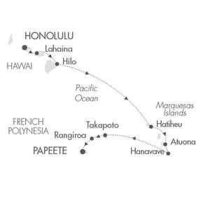 Cruises Around The World Ponant Yacht Le Soleal Cruise Map Detail Honolulu, HI, United States to Papeete, French Polynesia September 12-26 2028 - 14 Days