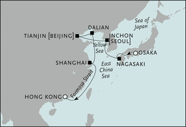 Cruises Around The World Osaka to Hong Kong