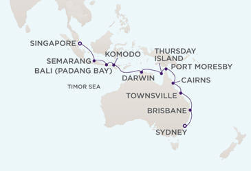 Cruises Around The World MAP - Regent Seven Seas Voyager World Cruises 2028