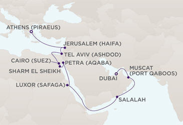 Cruises Around The World MAP - Regent Seven Seas Voyager World Cruises 2028