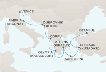 Cruises Around The World MAP - Regent Seven Seas Voyager World Cruises 2028