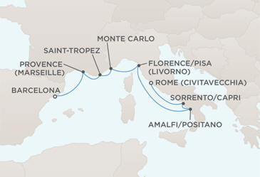 Cruises Around The World MAP - Regent Seven Seas Voyager World Cruises 2028