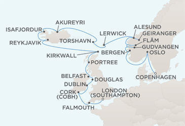 Cruises Around The World MAP - Regent Seven Seas Voyager World Cruises 2028