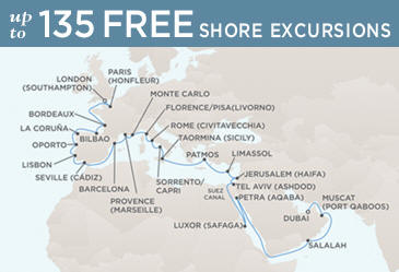 Cruises Around The World Regent World Cruises Voyager 2026 Map April 28 June 2 2026 - 35 Days