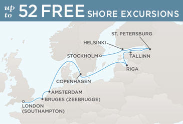 Cruises Around The World Regent World Cruises Voyager 2026 Map LONDON (SOUTHAMPTON) TO STOCKHOLM