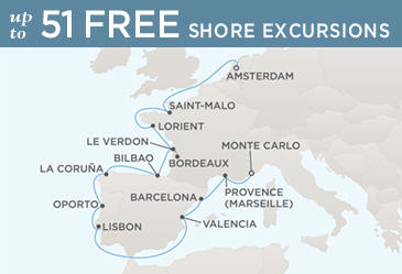 Cruises Around The World Regent World Cruises Voyager 2026 Map AMSTERDAM TO MONTE CARLO
