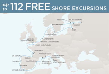Cruises Around The World Regent World Cruises Voyager 2026 Map ROME (CIVITAVECCHIA) TO STOCKHOLM