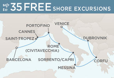 Cruises Around The World Regent Seven Seas Mariner 2026 World Cruise Map BARCELONA TO VENICE