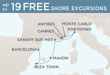 Cruises Around The World Regent Seven Seas Mariner 2026 World Cruise Map MONTE CARLO TO BARCELONA