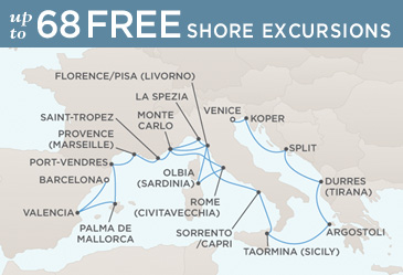 Cruises Around The World Regent Seven Seas Mariner 2026 World Cruise Map BARCELONA TO VENICE