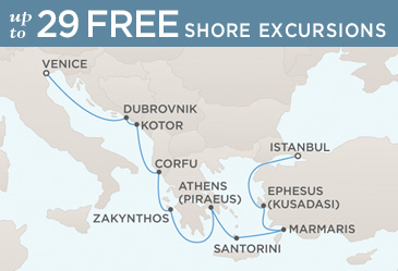 Cruises Around The World Regent Seven Seas Mariner 2026 World Cruise Map VENICE TO ISTANBUL